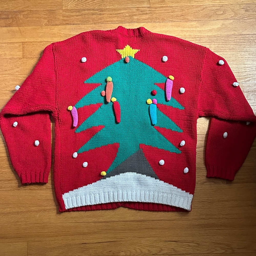 Funky Christmas Sweater with Xmas tree and ornaments!